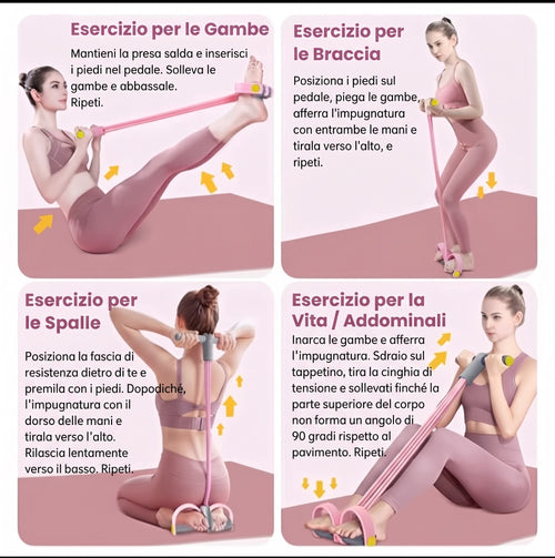 Elastico fitness a 4 tubi con pedali