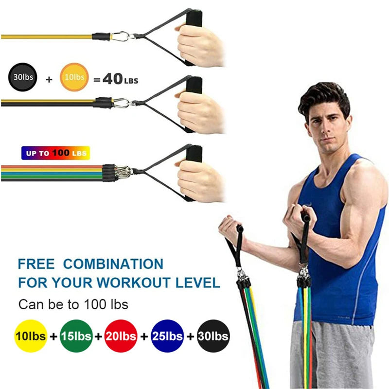 Kit Elastici Fitness 11 Pezzi con Maniglie e Ancoraggio Porta